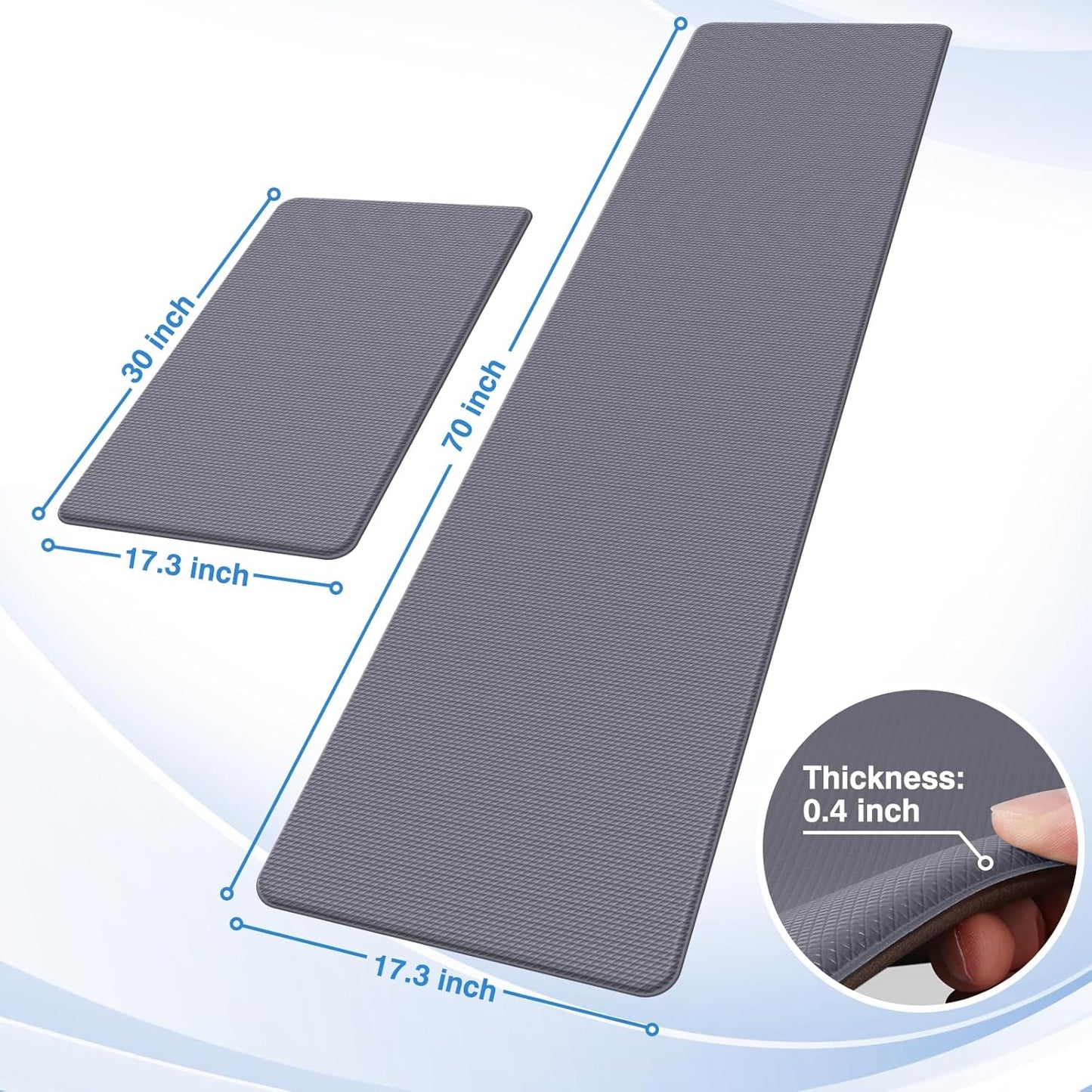 2PCS Kitchen Rugs, Cushioned Anti Fatigue Kitchen Mats for Floor, Non-Slip Standing Desk Mat, Waterproof Kitchen Rug Set for Kitchen, Floor, Office,17.3"×30"+17.3"×47",Black