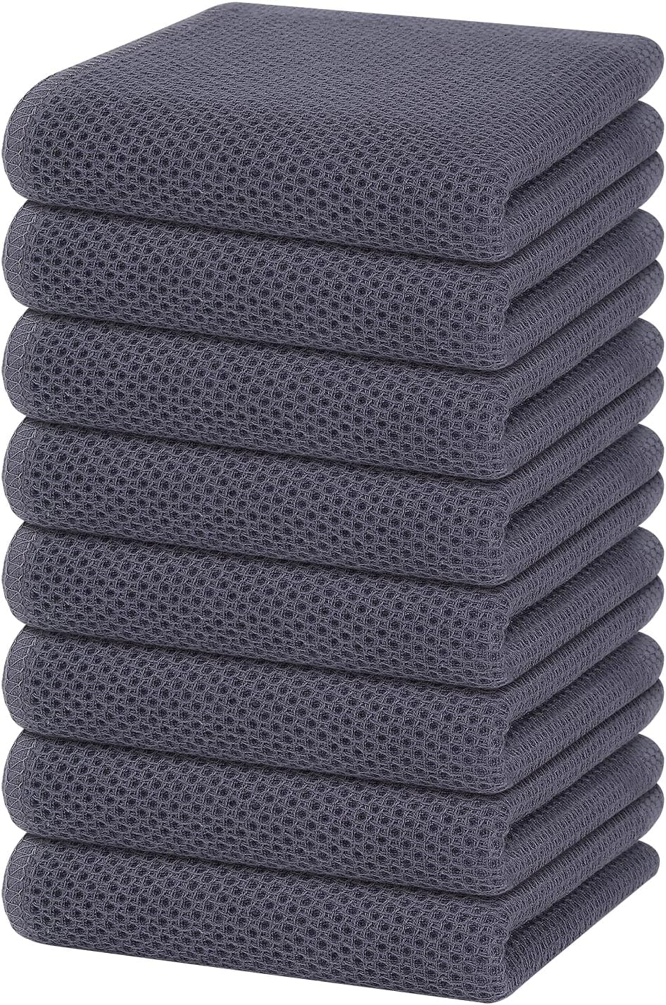 100% Cotton Waffle Weave Kitchen Dish Cloths, Ultra Soft Absorbent Quick Drying Dish Towels, 12 x 12 Inches, 6-Pack, Dark Grey