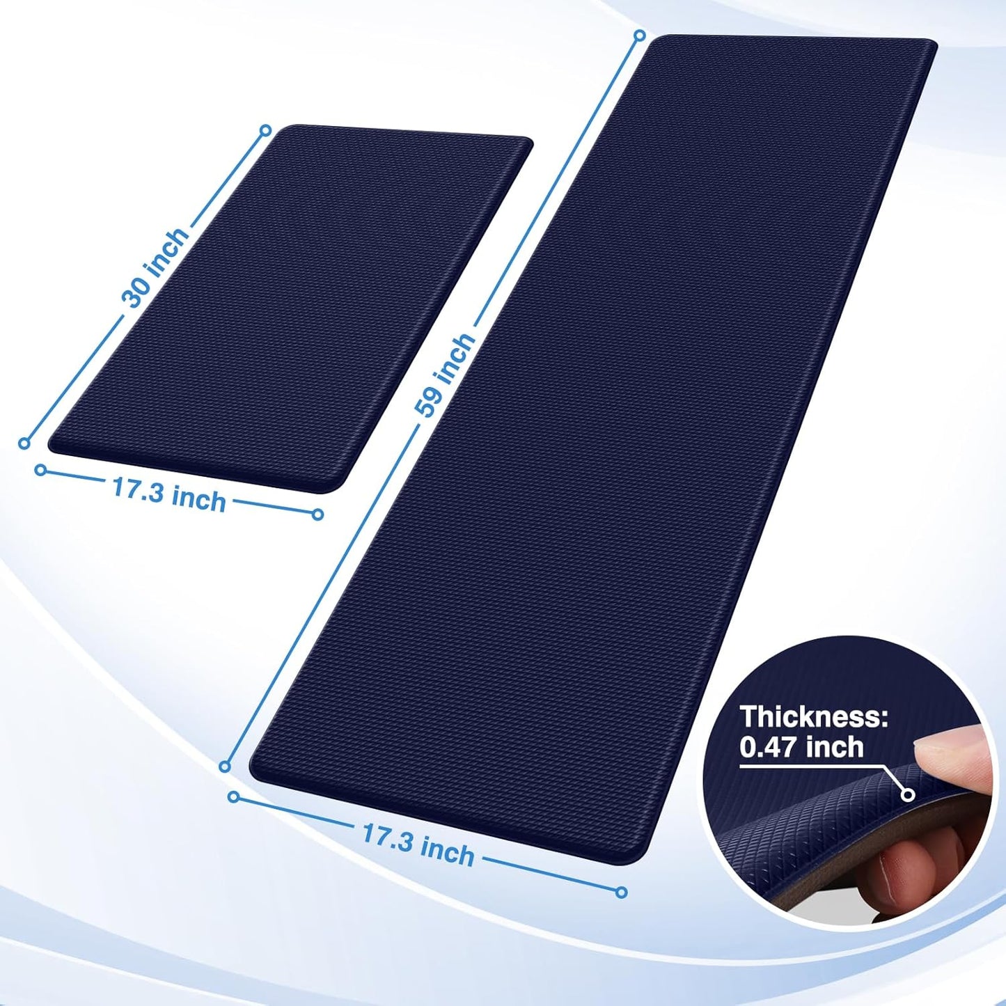 2PCS Kitchen Rugs, Cushioned Anti Fatigue Kitchen Mats for Floor, Non-Slip Standing Desk Mat, Waterproof Kitchen Rug Set for Kitchen, Floor, Office,17.3"×30"+17.3"×47",Black