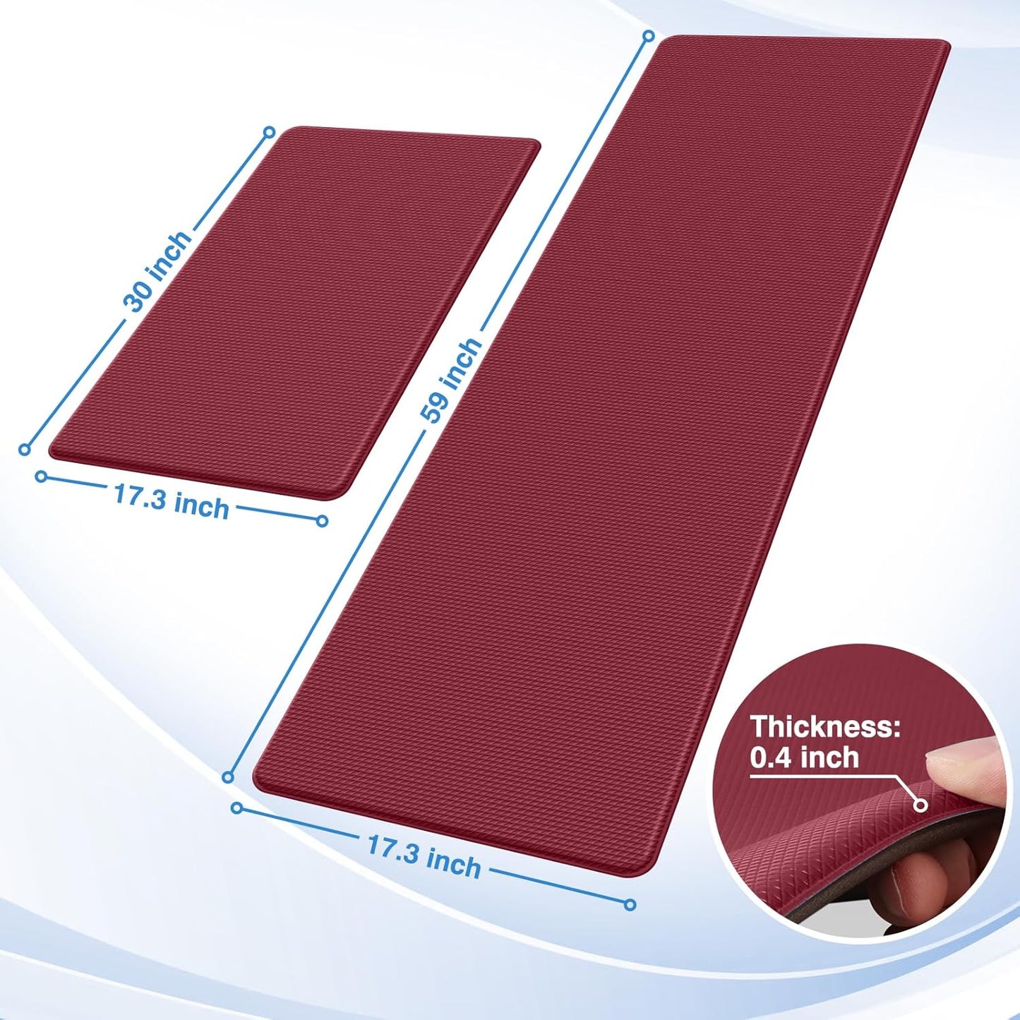 2PCS Kitchen Rugs, Cushioned Anti Fatigue Kitchen Mats for Floor, Non-Slip Standing Desk Mat, Waterproof Kitchen Rug Set for Kitchen, Floor, Office,17.3"×30"+17.3"×47",Black