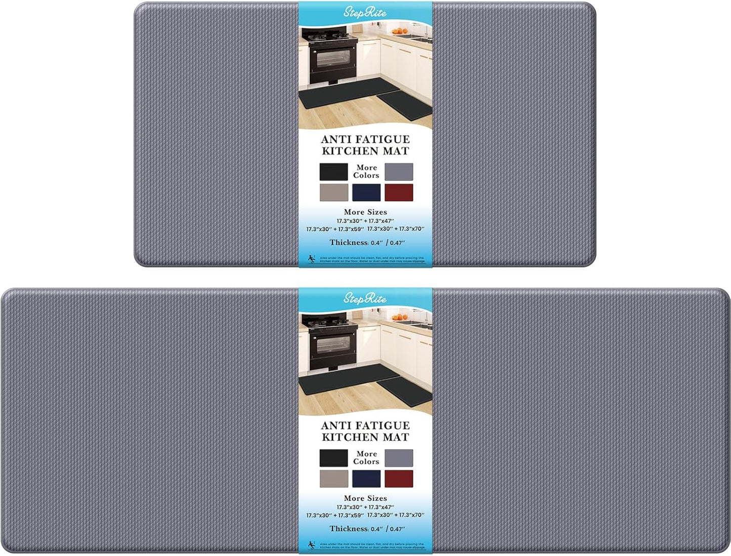 2PCS Kitchen Rugs, Cushioned Anti Fatigue Kitchen Mats for Floor, Non-Slip Standing Desk Mat, Waterproof Kitchen Rug Set for Kitchen, Floor, Office,17.3"×30"+17.3"×47",Black
