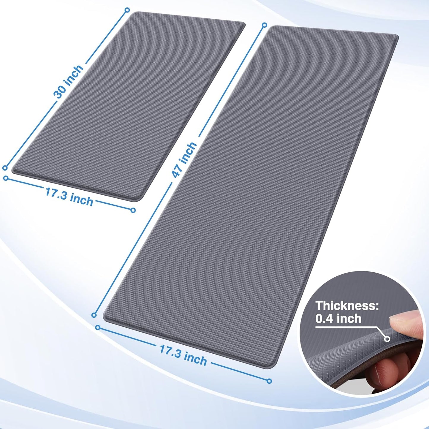 2PCS Kitchen Rugs, Cushioned Anti Fatigue Kitchen Mats for Floor, Non-Slip Standing Desk Mat, Waterproof Kitchen Rug Set for Kitchen, Floor, Office,17.3"×30"+17.3"×47",Black