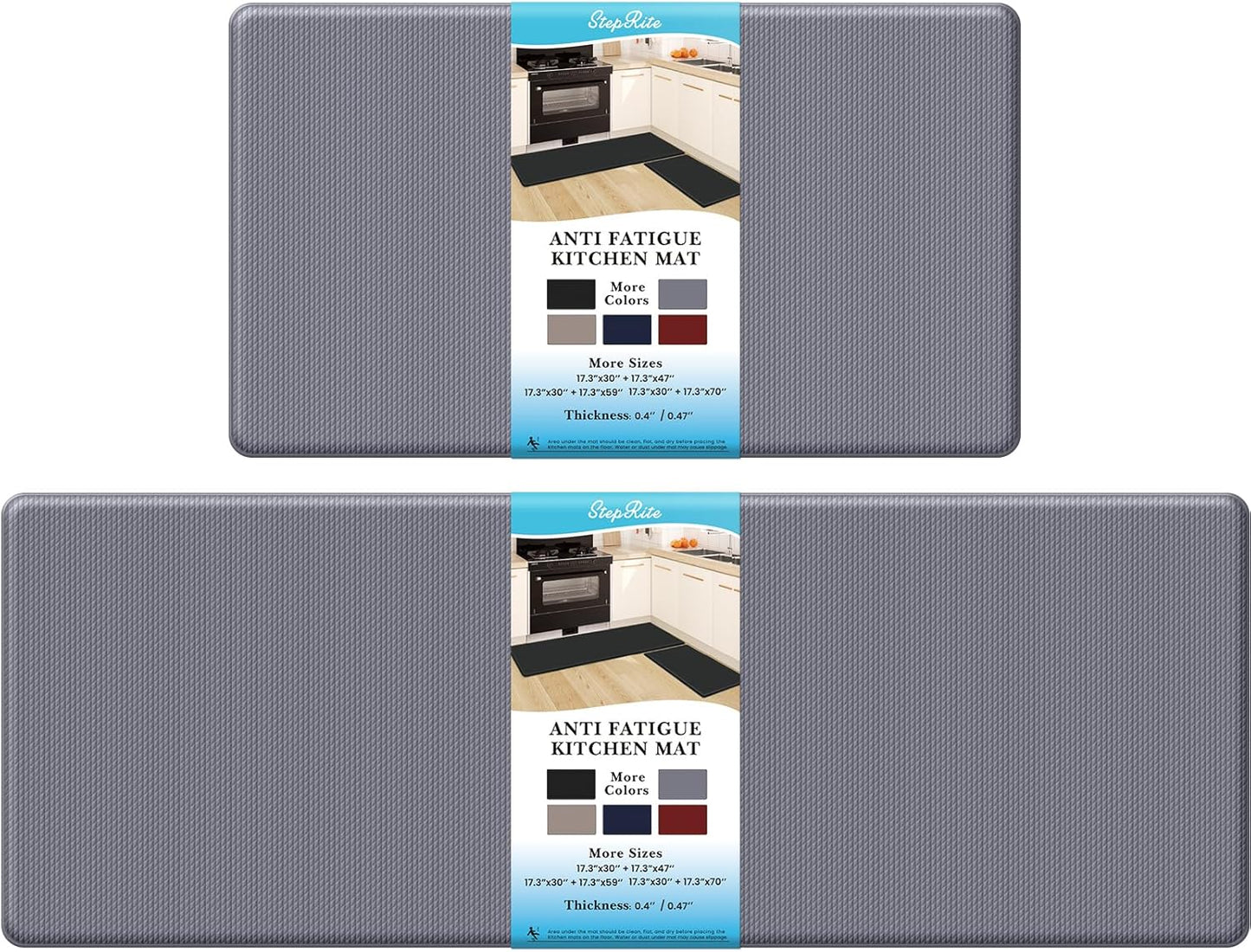 2PCS Kitchen Rugs, Cushioned Anti Fatigue Kitchen Mats for Floor, Non-Slip Standing Desk Mat, Waterproof Kitchen Rug Set for Kitchen, Floor, Office,17.3"×30"+17.3"×47",Black