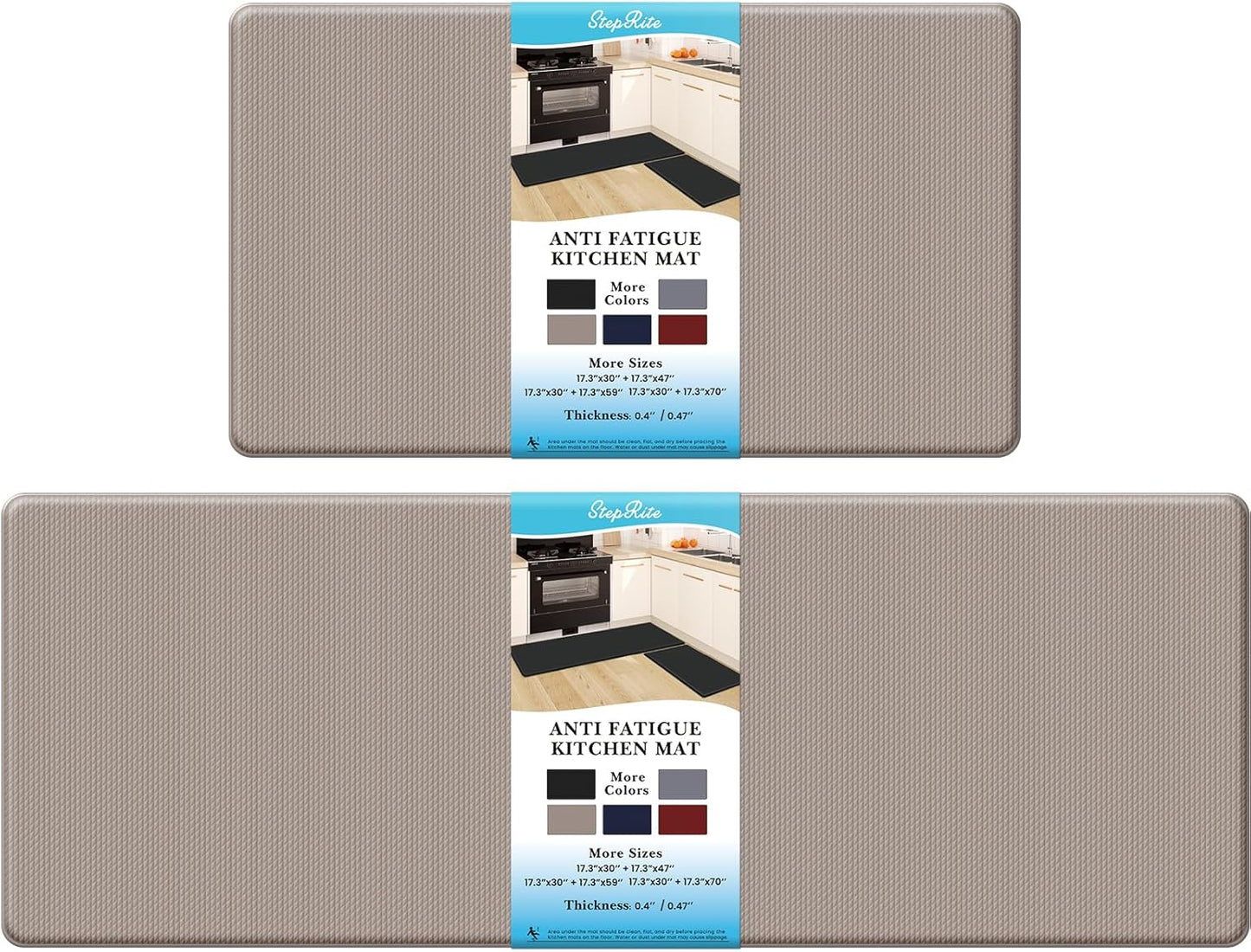 2PCS Kitchen Rugs, Cushioned Anti Fatigue Kitchen Mats for Floor, Non-Slip Standing Desk Mat, Waterproof Kitchen Rug Set for Kitchen, Floor, Office,17.3"×30"+17.3"×47",Black