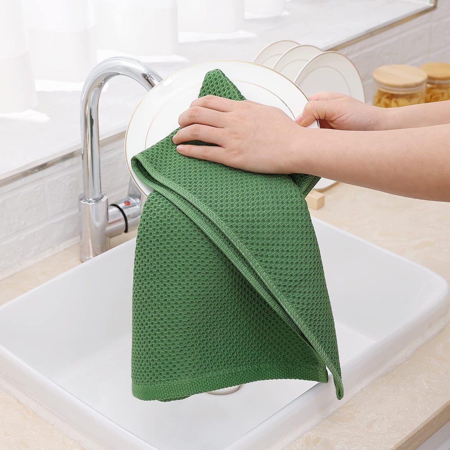 100% Cotton Waffle Weave Kitchen Dish Cloths, Ultra Soft Absorbent Quick Drying Dish Towels, 12 x 12 Inches, 6-Pack, Dark Grey