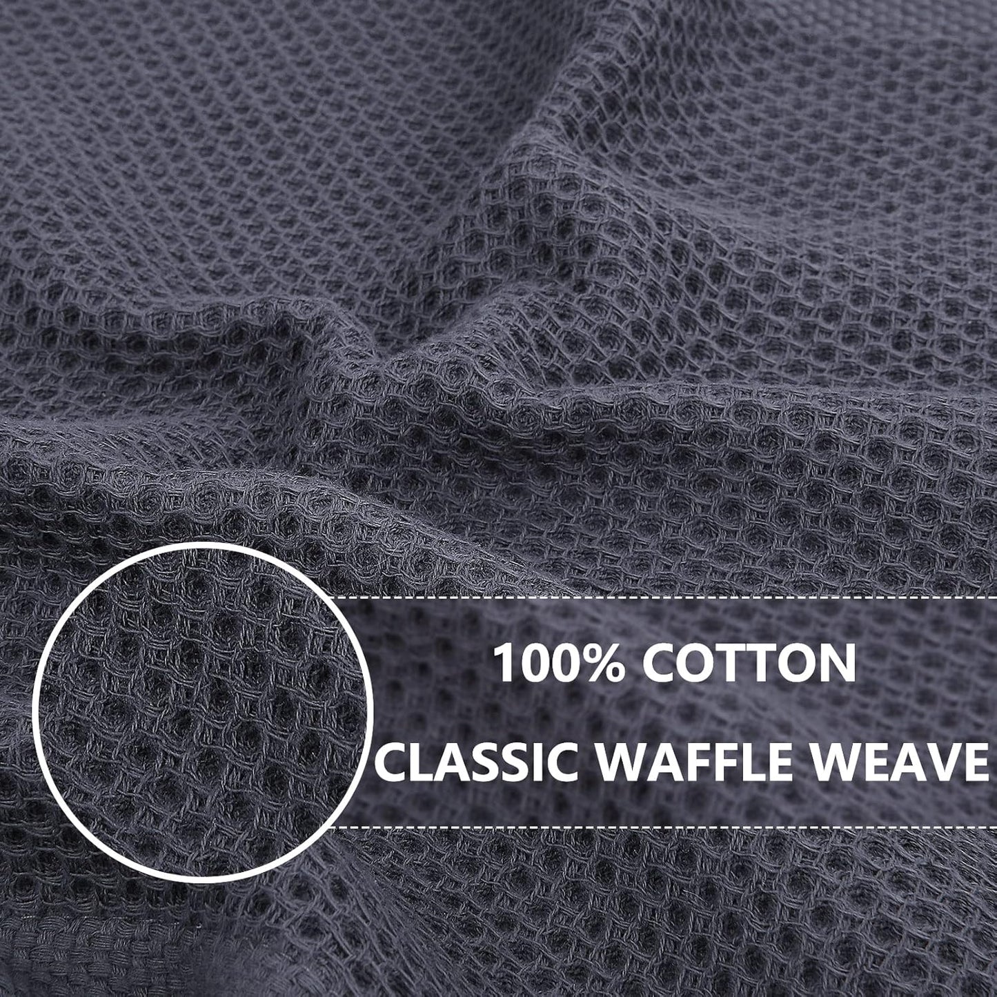 100% Cotton Waffle Weave Kitchen Dish Cloths, Ultra Soft Absorbent Quick Drying Dish Towels, 12 x 12 Inches, 6-Pack, Dark Grey