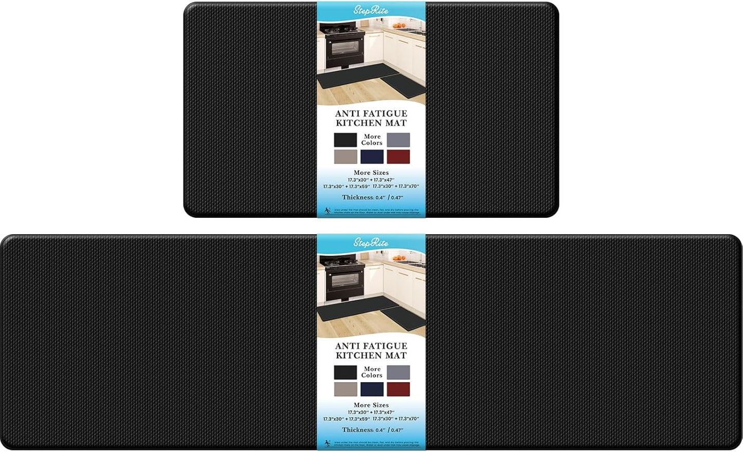 2PCS Kitchen Rugs, Cushioned Anti Fatigue Kitchen Mats for Floor, Non-Slip Standing Desk Mat, Waterproof Kitchen Rug Set for Kitchen, Floor, Office,17.3"×30"+17.3"×47",Black