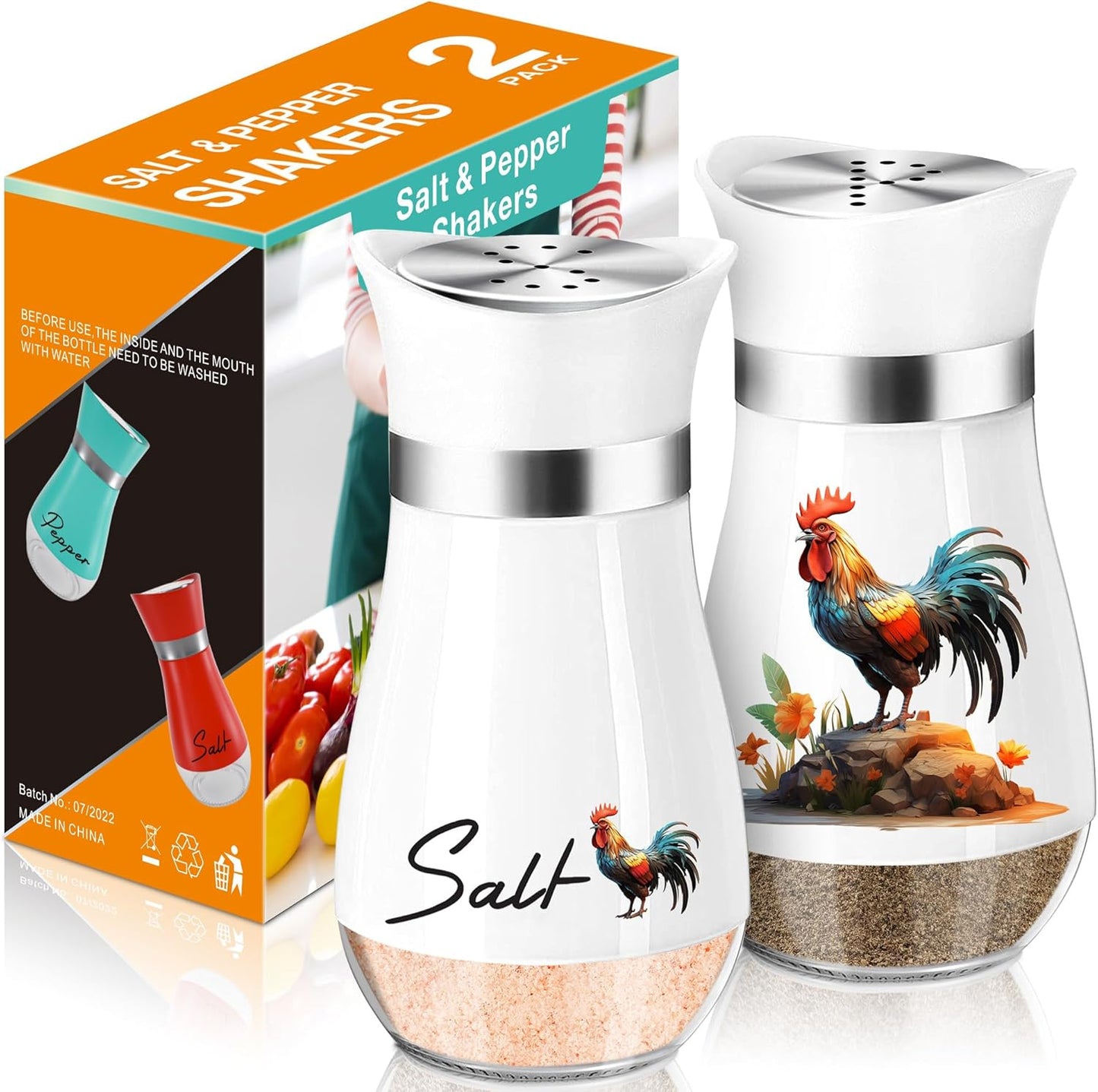 Salt and Pepper Shakers Set,4 oz Glass Bottom Salt Pepper Shaker with Stainless Steel Lid for Kitchen Cooking Table, RV, Camp,BBQ Refillable Design (Pink)