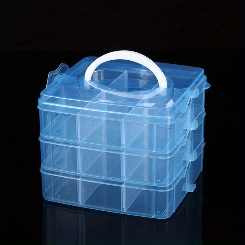 3-Layer Plastic Storage Box with 18 Compartments, Multi-Functional Jewelry Organizer, DIY Craft Embroidery Bead Holder, Portable Travel Accessory Case - Available in Clear, Pink, Blue