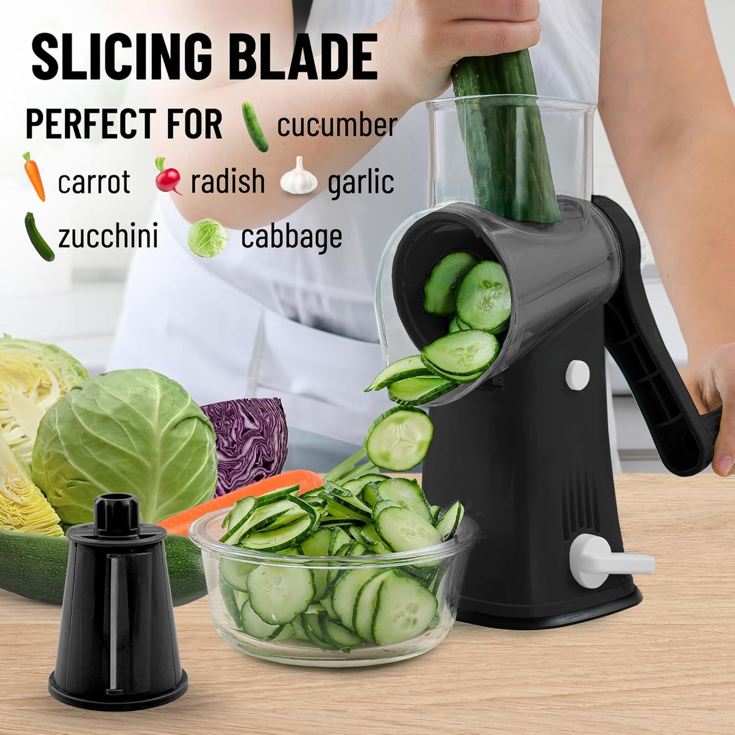 Kitchen Rotary Cheese Grater 5 Blade Cheese Shredder Manual Hand Crank Cheese Grater With Reinforced Suction & 5 Interchangeable Drums - Easy to Use, Vegetable Chopper Round Slicer