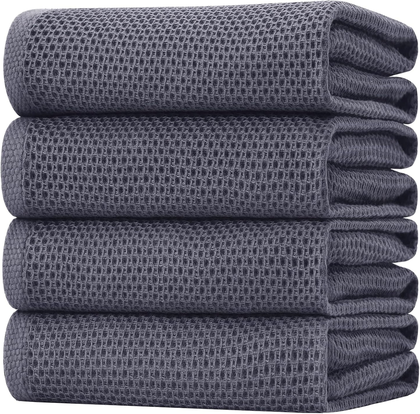 100% Cotton Waffle Weave Kitchen Dish Cloths, Ultra Soft Absorbent Quick Drying Dish Towels, 12 x 12 Inches, 6-Pack, Dark Grey