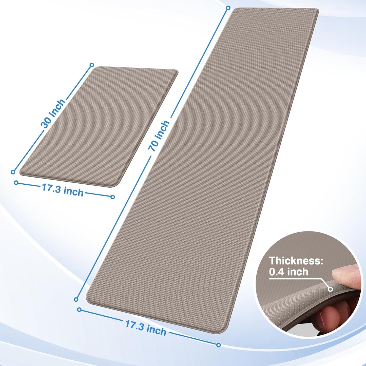 2PCS Kitchen Rugs, Cushioned Anti Fatigue Kitchen Mats for Floor, Non-Slip Standing Desk Mat, Waterproof Kitchen Rug Set for Kitchen, Floor, Office,17.3"×30"+17.3"×47",Black