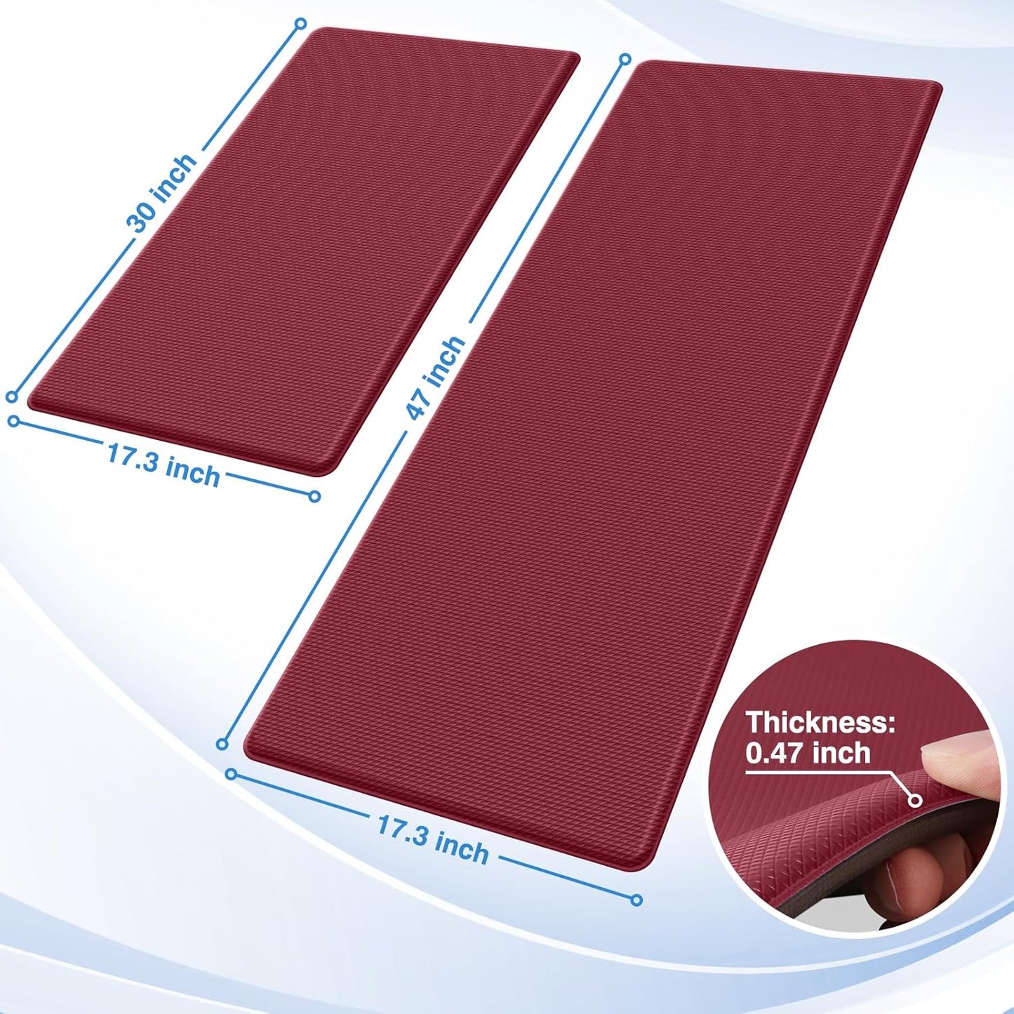 2PCS Kitchen Rugs, Cushioned Anti Fatigue Kitchen Mats for Floor, Non-Slip Standing Desk Mat, Waterproof Kitchen Rug Set for Kitchen, Floor, Office,17.3"×30"+17.3"×47",Black