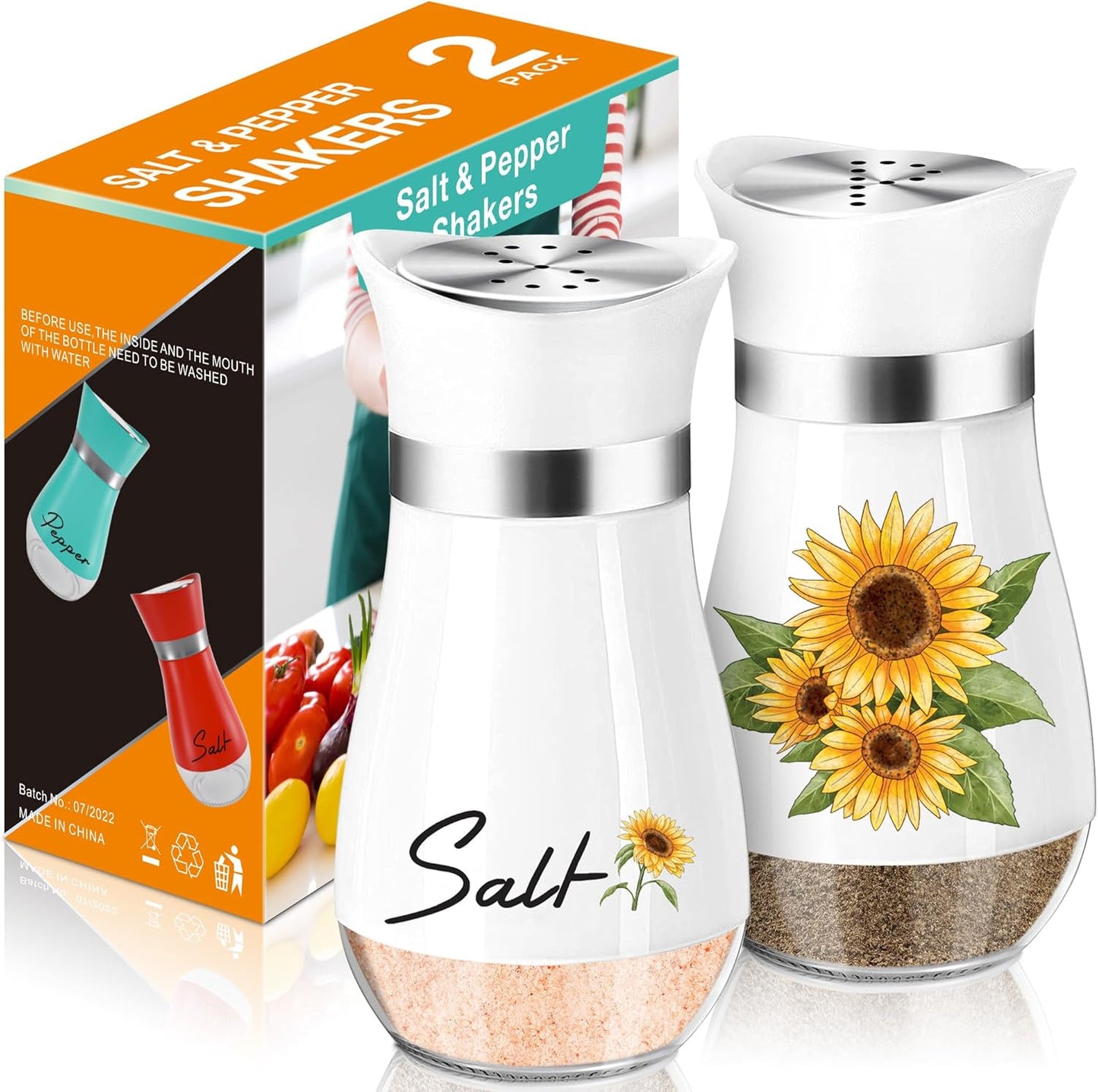 Salt and Pepper Shakers Set,4 oz Glass Bottom Salt Pepper Shaker with Stainless Steel Lid for Kitchen Cooking Table, RV, Camp,BBQ Refillable Design (Pink)
