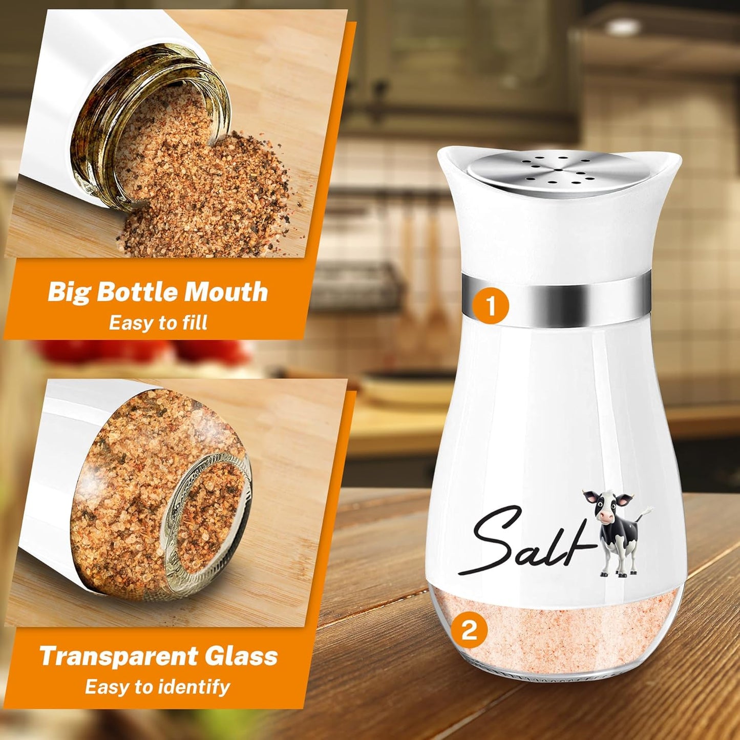 Salt and Pepper Shakers Set,4 oz Glass Bottom Salt Pepper Shaker with Stainless Steel Lid for Kitchen Cooking Table, RV, Camp,BBQ Refillable Design (Pink)