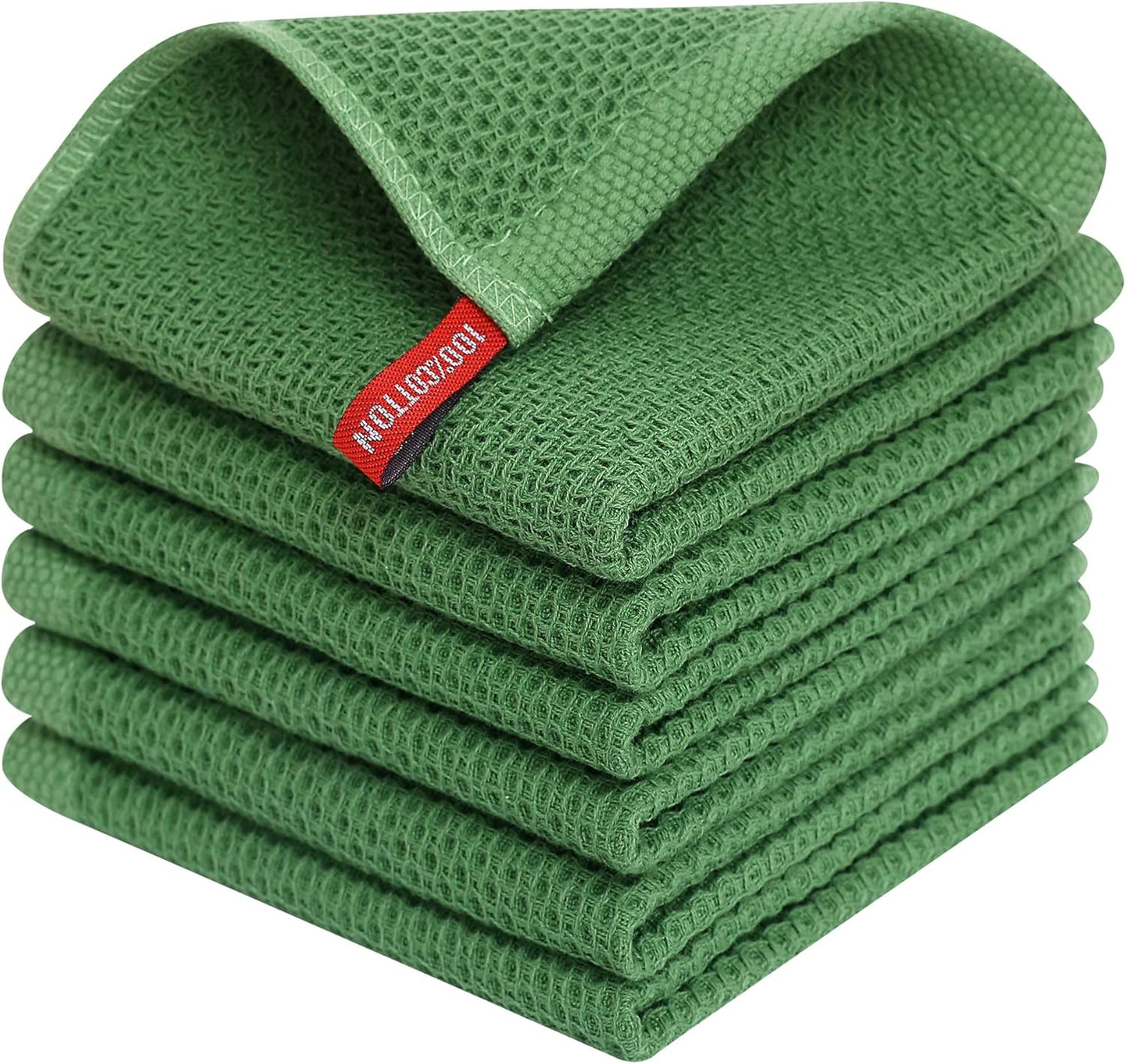 100% Cotton Waffle Weave Kitchen Dish Cloths, Ultra Soft Absorbent Quick Drying Dish Towels, 12 x 12 Inches, 6-Pack, Dark Grey
