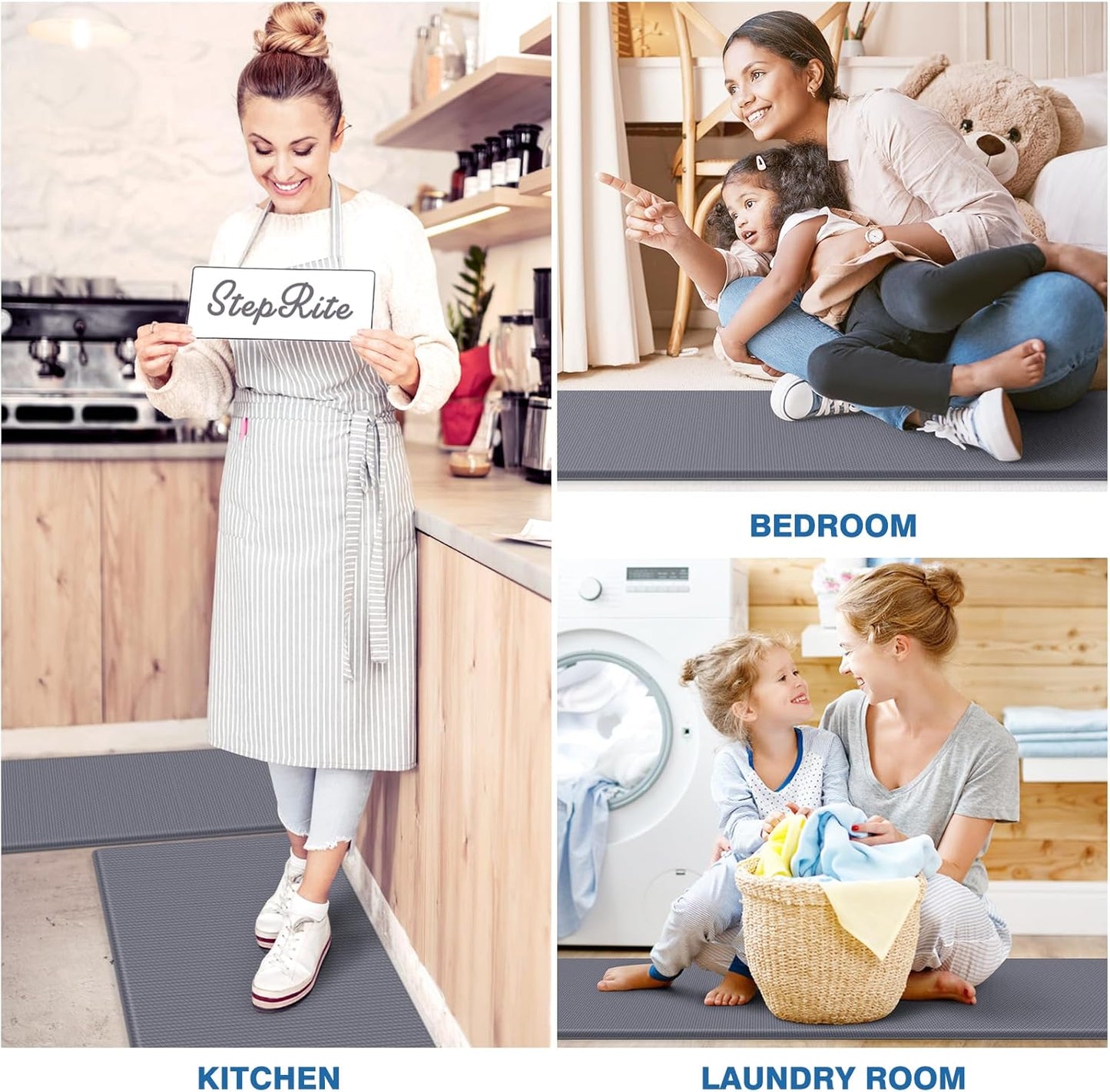 2PCS Kitchen Rugs, Cushioned Anti Fatigue Kitchen Mats for Floor, Non-Slip Standing Desk Mat, Waterproof Kitchen Rug Set for Kitchen, Floor, Office,17.3"×30"+17.3"×47",Black
