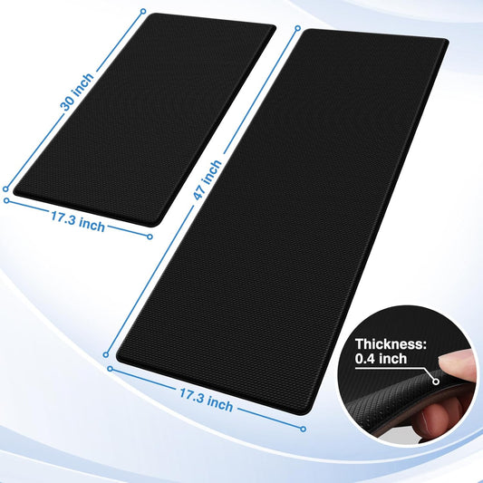 2PCS Kitchen Rugs, Cushioned Anti Fatigue Kitchen Mats for Floor, Non-Slip Standing Desk Mat, Waterproof Kitchen Rug Set for Kitchen, Floor, Office,17.3"×30"+17.3"×47",Black