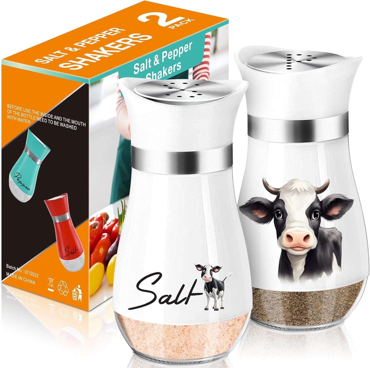 Salt and Pepper Shakers Set,4 oz Glass Bottom Salt Pepper Shaker with Stainless Steel Lid for Kitchen Cooking Table, RV, Camp,BBQ Refillable Design (Pink)