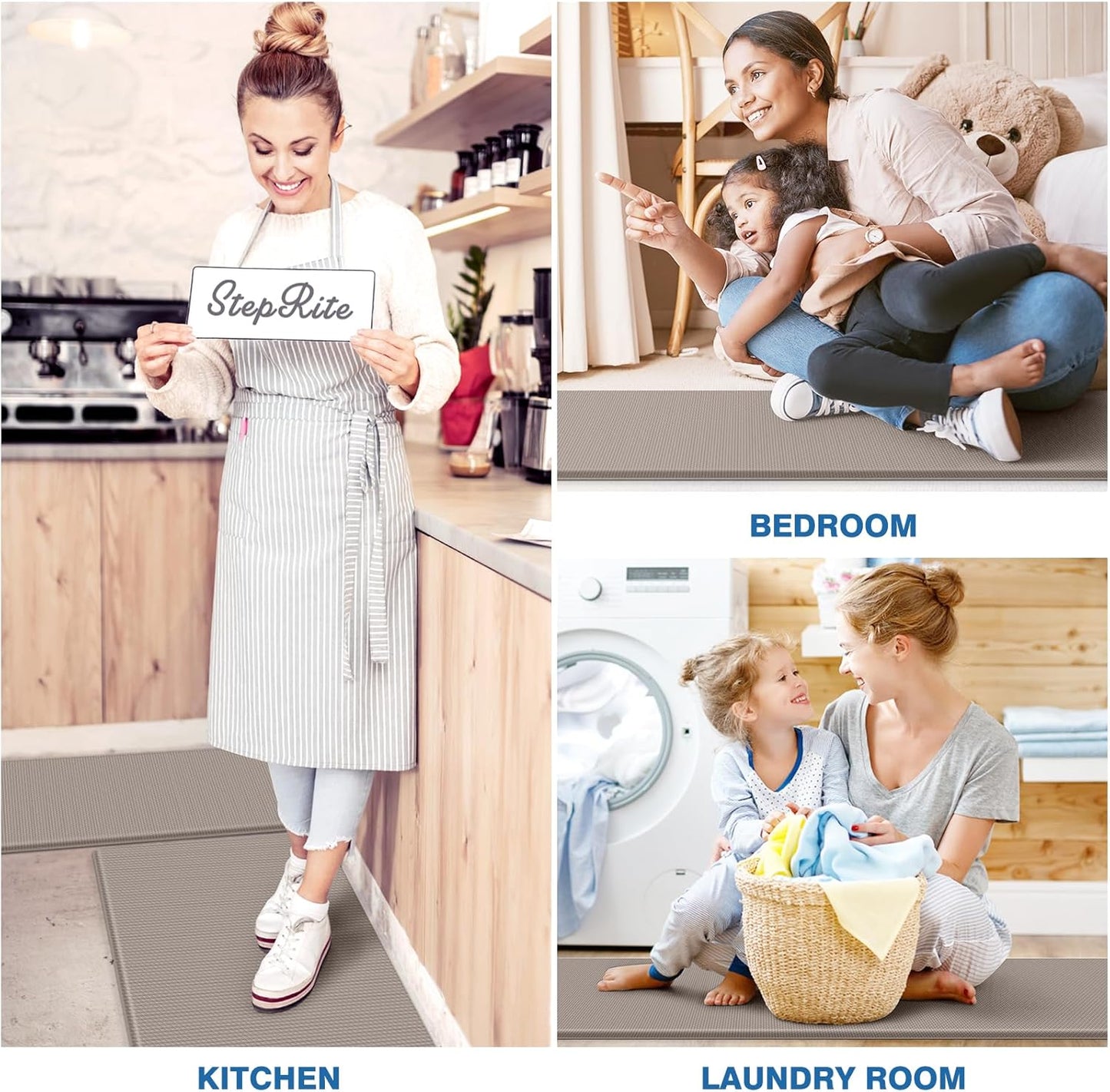 2PCS Kitchen Rugs, Cushioned Anti Fatigue Kitchen Mats for Floor, Non-Slip Standing Desk Mat, Waterproof Kitchen Rug Set for Kitchen, Floor, Office,17.3"×30"+17.3"×47",Black