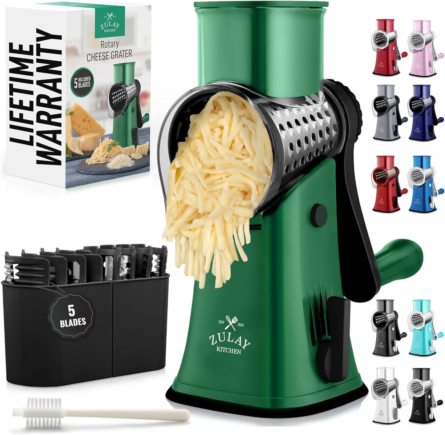 Kitchen Rotary Cheese Grater 5 Blade Cheese Shredder Manual Hand Crank Cheese Grater With Reinforced Suction & 5 Interchangeable Drums - Easy to Use, Vegetable Chopper Round Slicer