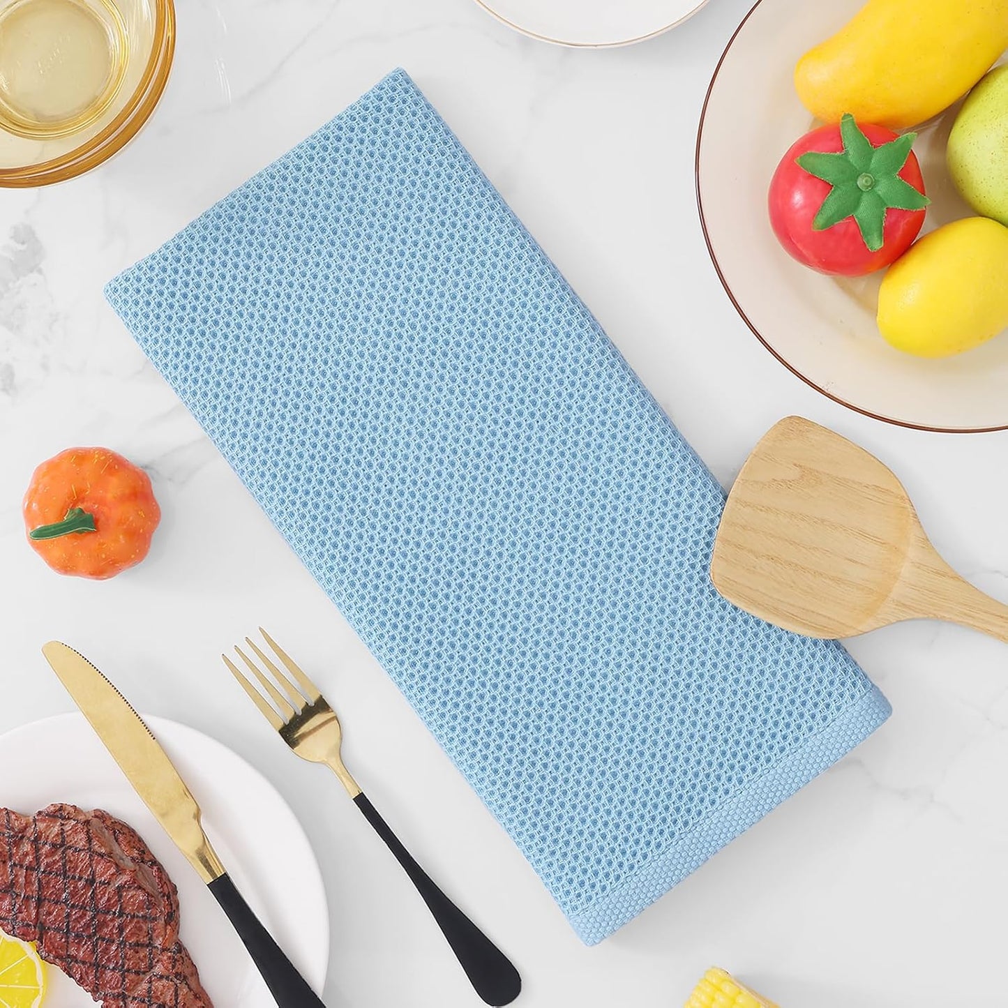 100% Cotton Waffle Weave Kitchen Dish Cloths, Ultra Soft Absorbent Quick Drying Dish Towels, 12 x 12 Inches, 6-Pack, Dark Grey