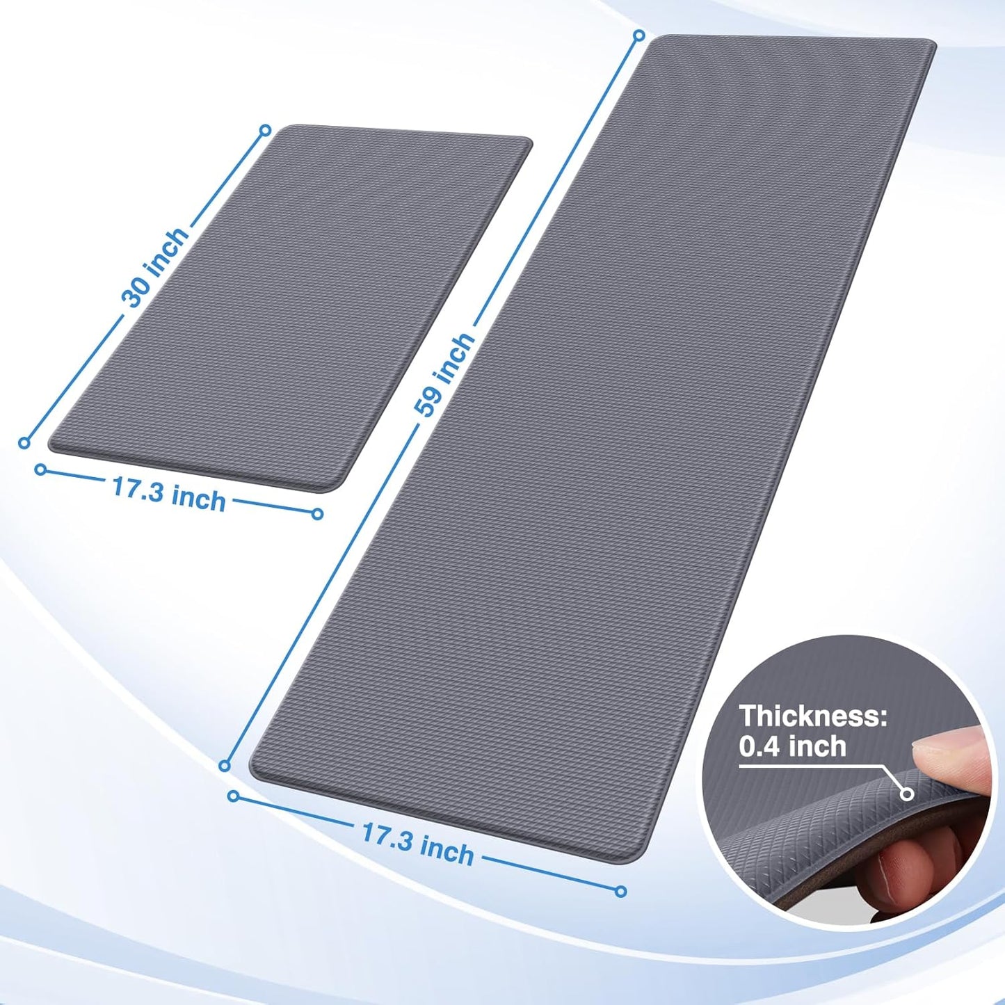 2PCS Kitchen Rugs, Cushioned Anti Fatigue Kitchen Mats for Floor, Non-Slip Standing Desk Mat, Waterproof Kitchen Rug Set for Kitchen, Floor, Office,17.3"×30"+17.3"×47",Black