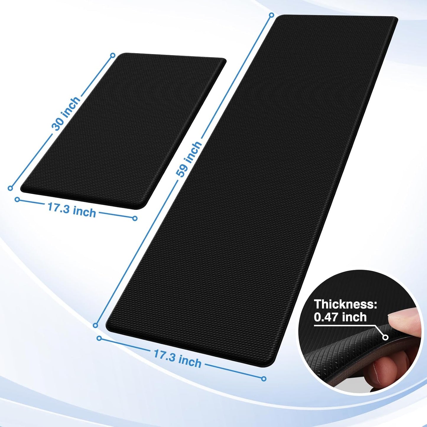 2PCS Kitchen Rugs, Cushioned Anti Fatigue Kitchen Mats for Floor, Non-Slip Standing Desk Mat, Waterproof Kitchen Rug Set for Kitchen, Floor, Office,17.3"×30"+17.3"×47",Black