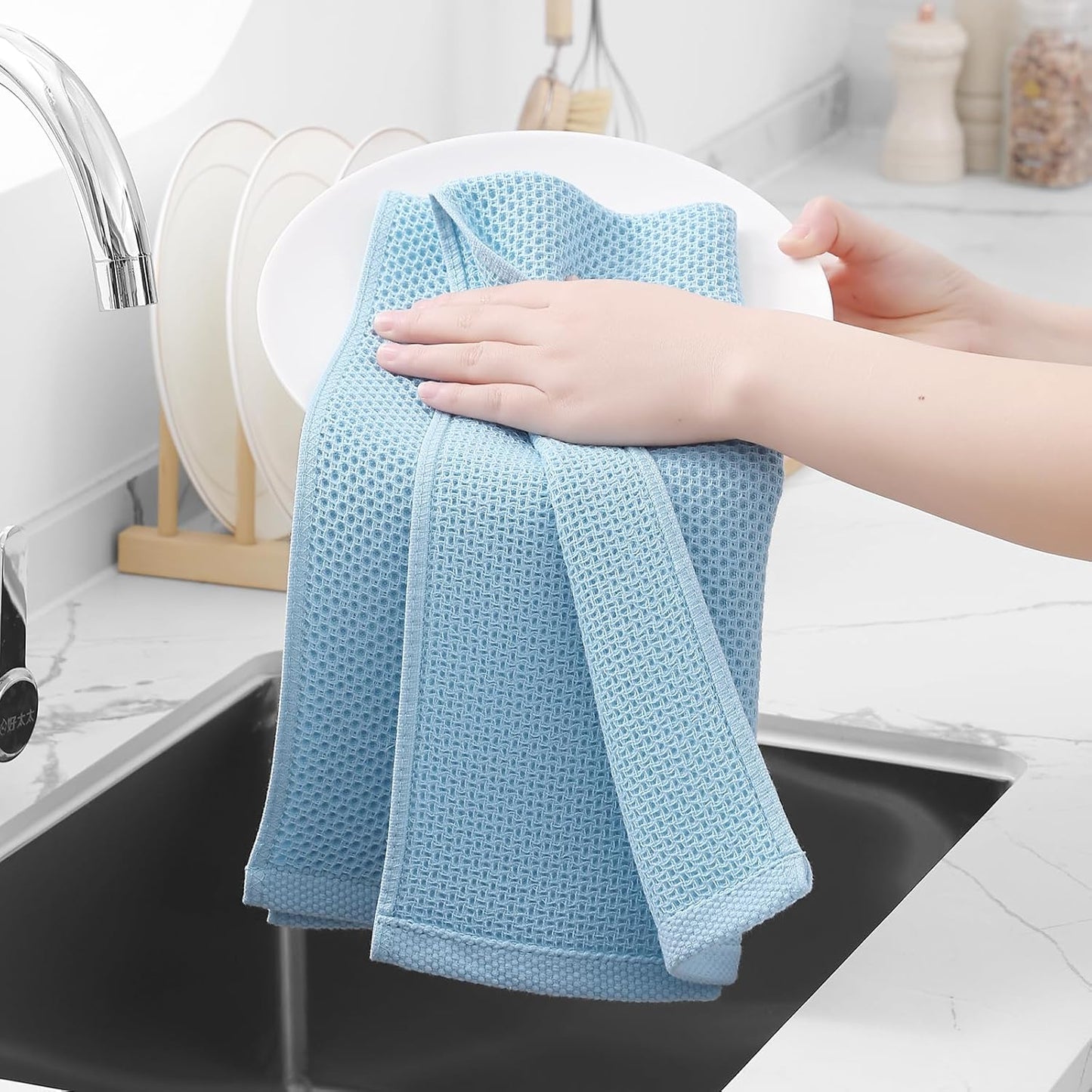 100% Cotton Waffle Weave Kitchen Dish Cloths, Ultra Soft Absorbent Quick Drying Dish Towels, 12 x 12 Inches, 6-Pack, Dark Grey