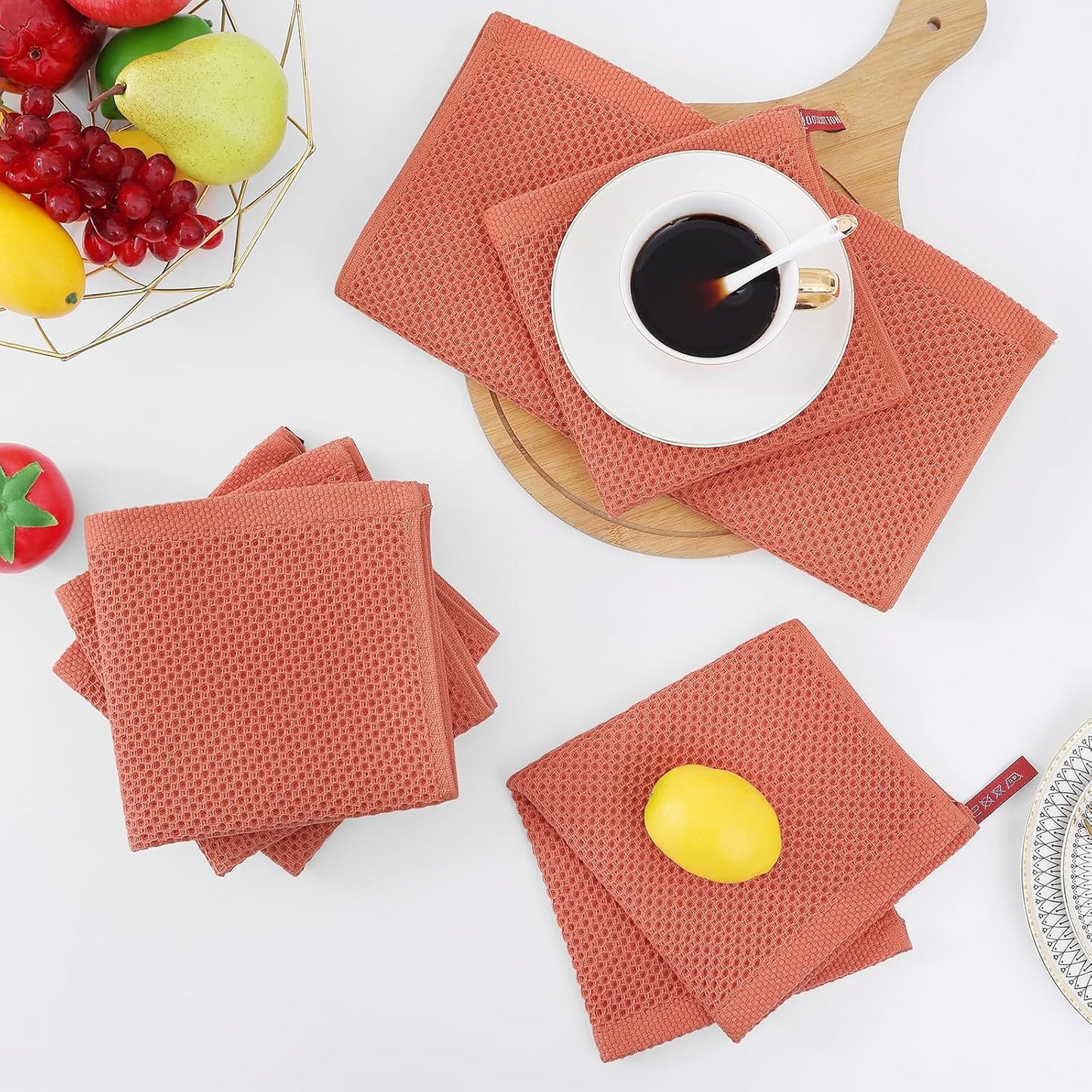 100% Cotton Waffle Weave Kitchen Dish Cloths, Ultra Soft Absorbent Quick Drying Dish Towels, 12 x 12 Inches, 6-Pack, Dark Grey