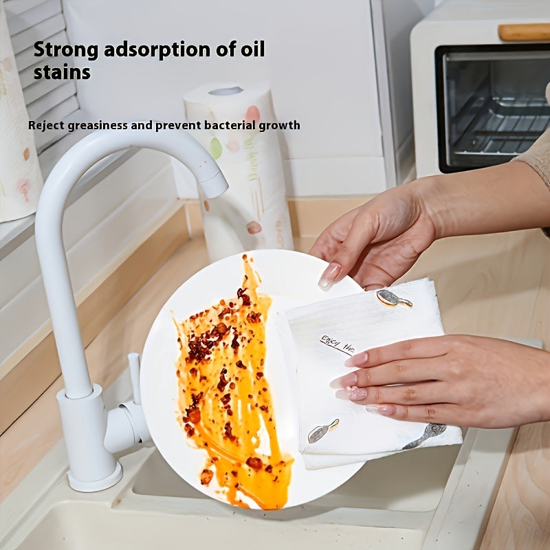 50/100/200/400pcs Disposable cleaning wipes - Non-woven PET fabric kitchen towels, random patterned, reusable household lazy cloth