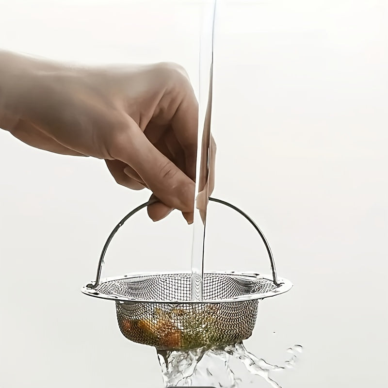 1pc Stainless Steel Sink Strainer With Handle - Metal Drain Stopper & Hair Catcher - Clog Prevention Filter For Kitchen & Bathroom