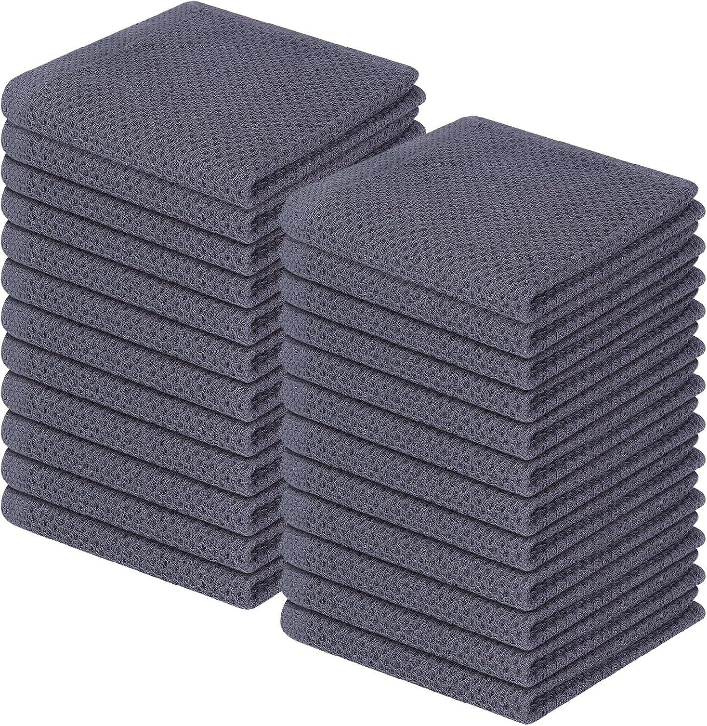 100% Cotton Waffle Weave Kitchen Dish Cloths, Ultra Soft Absorbent Quick Drying Dish Towels, 12 x 12 Inches, 6-Pack, Dark Grey