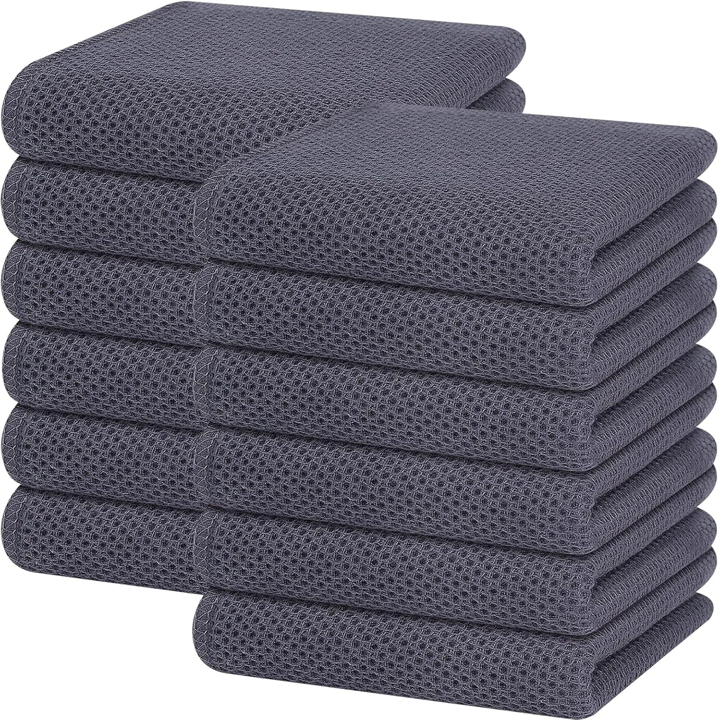 100% Cotton Waffle Weave Kitchen Dish Cloths, Ultra Soft Absorbent Quick Drying Dish Towels, 12 x 12 Inches, 6-Pack, Dark Grey