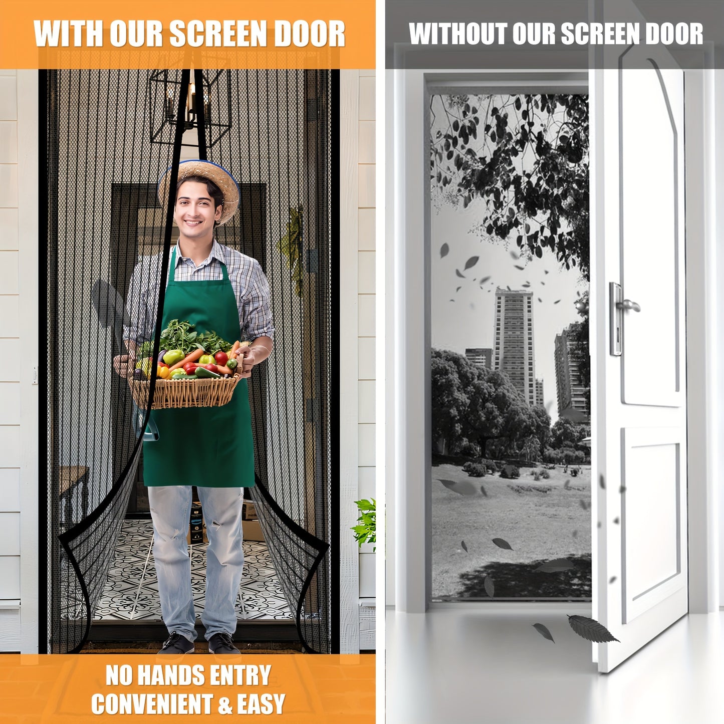Magnetic Screen Door - Self Sealing, Heavy Duty, Hands Free Mesh Partition Keeps Bugs Out