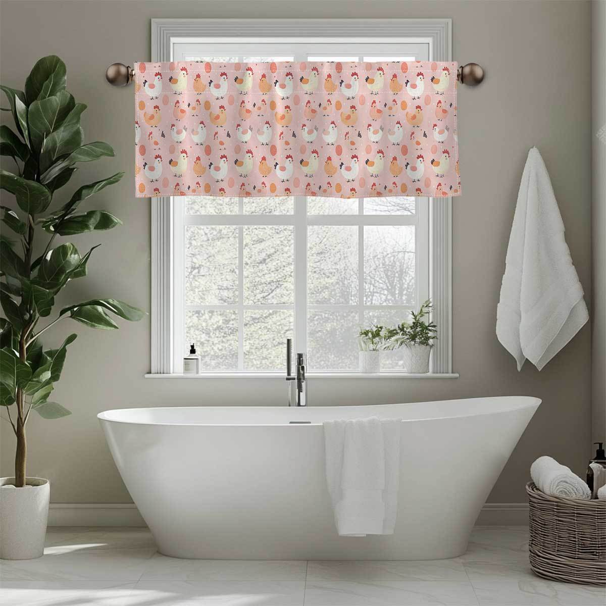 1pc Modern Polyester Rod Pocket Kitchen Curtain, Semi-Sheer Washable Short Tier Curtain with Cartoon Chicken and Egg Print, Living Room Decor, Hand Wash Only, 160-180gsm Non-woven Fabric