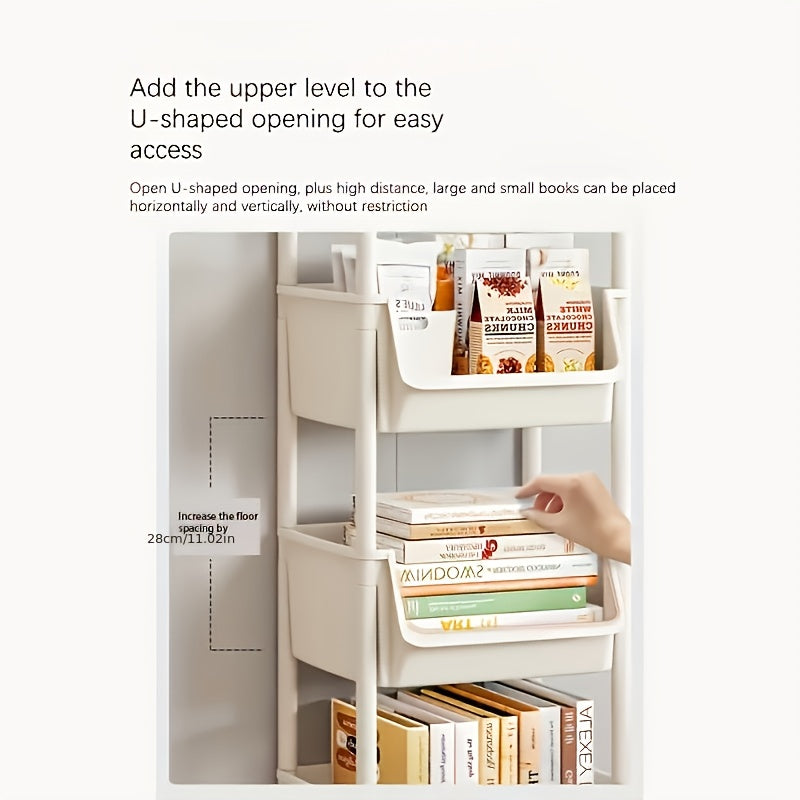 5 Layer White Storage Shelf, Wheel-Based Mobile Shelf For Optimal Storage Racks In Living Room, Bedroom, Dormitory, Office, Garage Space, Utility Shelves