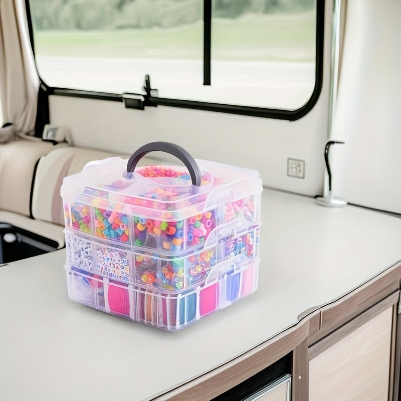 3-Layer Plastic Storage Box with 18 Compartments, Multi-Functional Jewelry Organizer, DIY Craft Embroidery Bead Holder, Portable Travel Accessory Case - Available in Clear, Pink, Blue