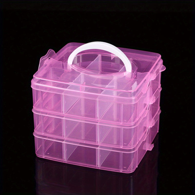 3-Layer Plastic Storage Box with 18 Compartments, Multi-Functional Jewelry Organizer, DIY Craft Embroidery Bead Holder, Portable Travel Accessory Case - Available in Clear, Pink, Blue