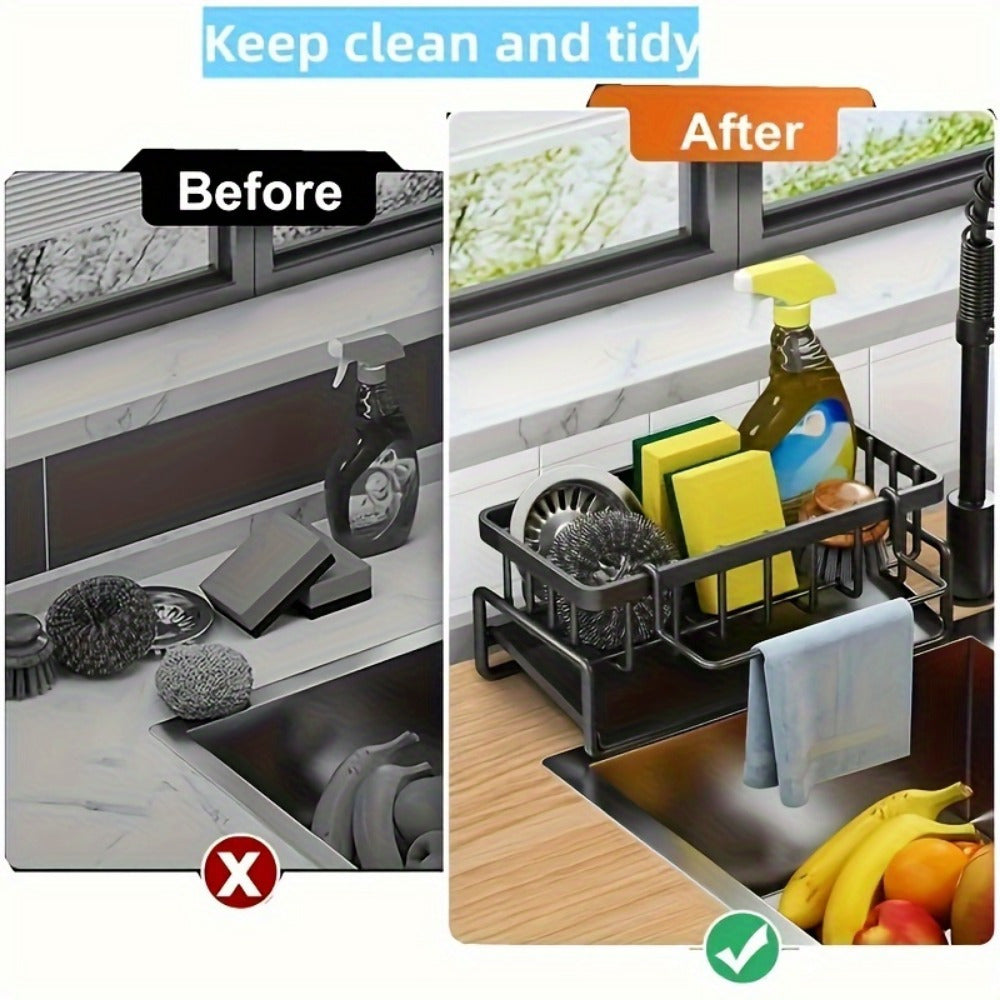 1pc Multifunctional Kitchen & Bathroom Sink Organizer, Multifunctional Drainage Rack New Multi-Layer ABS Material Rag Organizer for Outdoor Storage Boxes, Cabinets, Shelves, Buy Kitchen Supplies for Your Family
