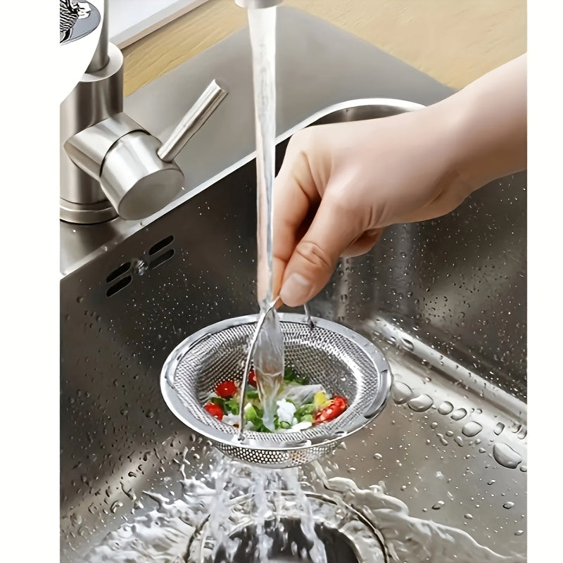 1pc Stainless Steel Sink Strainer With Handle - Metal Drain Stopper & Hair Catcher - Clog Prevention Filter For Kitchen & Bathroom