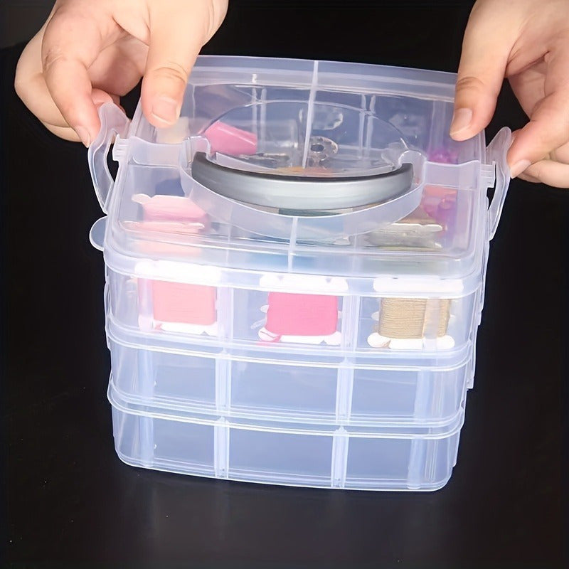 3-Layer Plastic Storage Box with 18 Compartments, Multi-Functional Jewelry Organizer, DIY Craft Embroidery Bead Holder, Portable Travel Accessory Case - Available in Clear, Pink, Blue