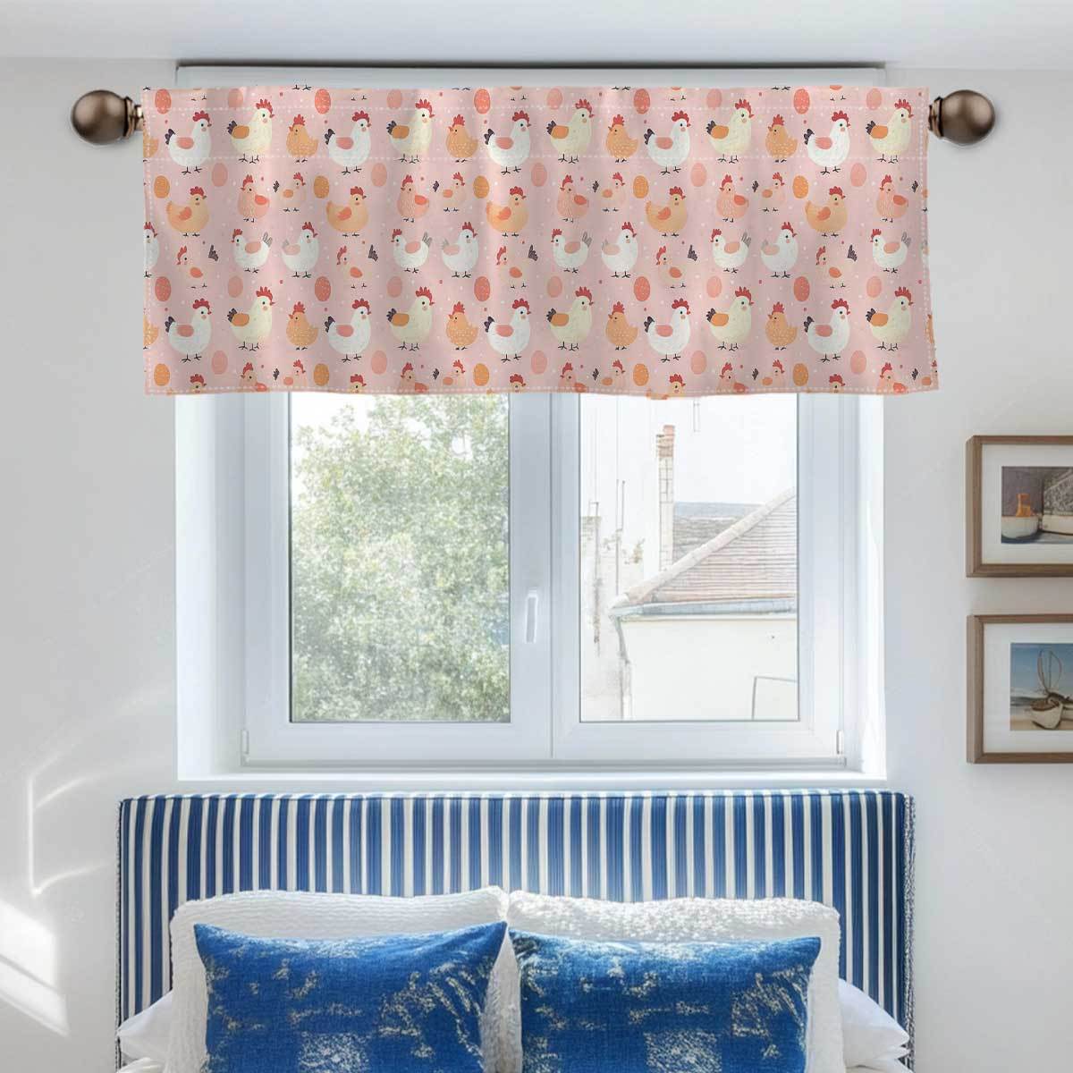 1pc Modern Polyester Rod Pocket Kitchen Curtain, Semi-Sheer Washable Short Tier Curtain with Cartoon Chicken and Egg Print, Living Room Decor, Hand Wash Only, 160-180gsm Non-woven Fabric