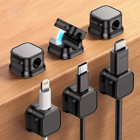 6pcs PVC Magnetic Cord Organizer Clips - Strong Adhesive, No-Drill Cable Holders for Desk & Home Office Wire Management, Multi-Use for Various Cables, Cord Holder