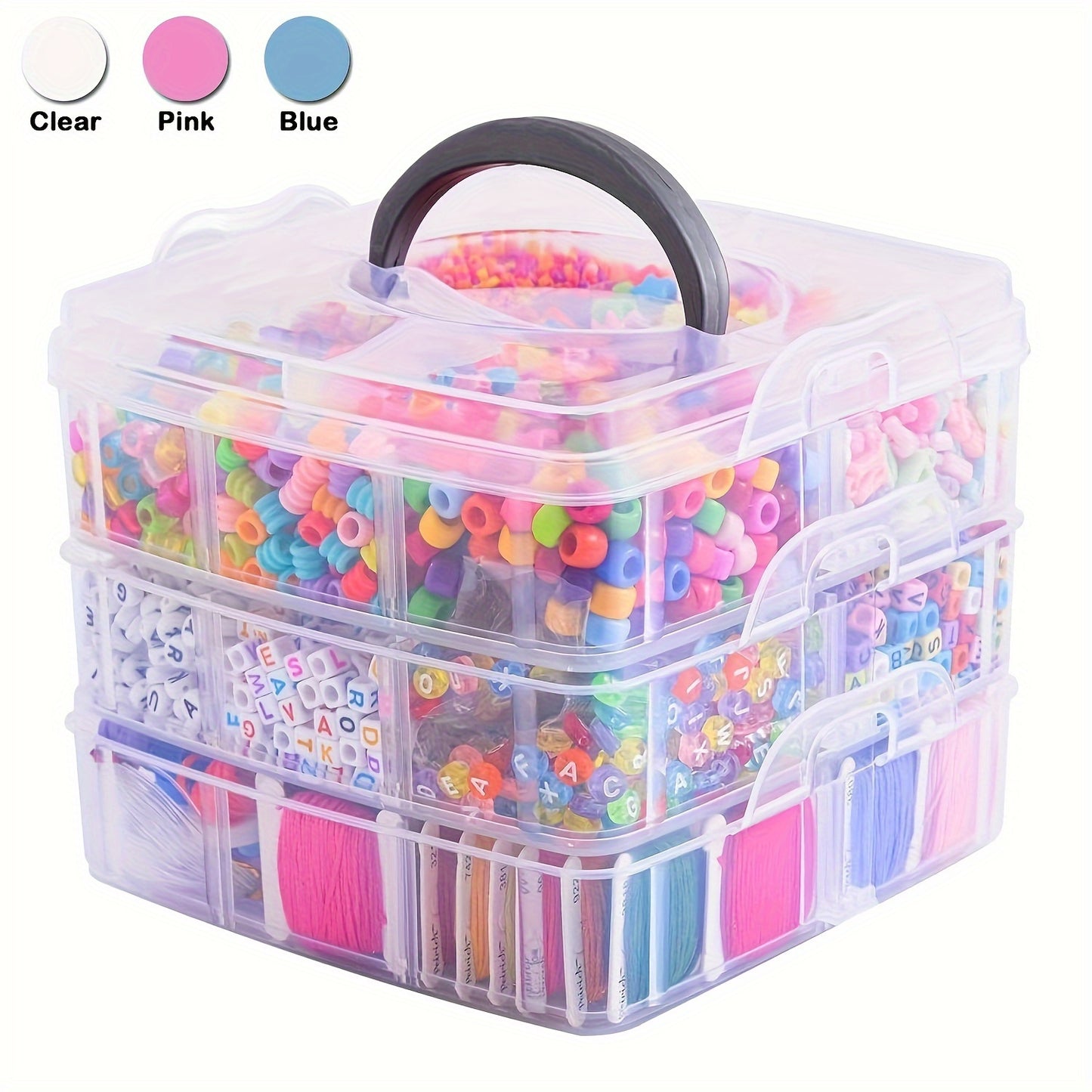 3-Layer Plastic Storage Box with 18 Compartments, Multi-Functional Jewelry Organizer, DIY Craft Embroidery Bead Holder, Portable Travel Accessory Case - Available in Clear, Pink, Blue