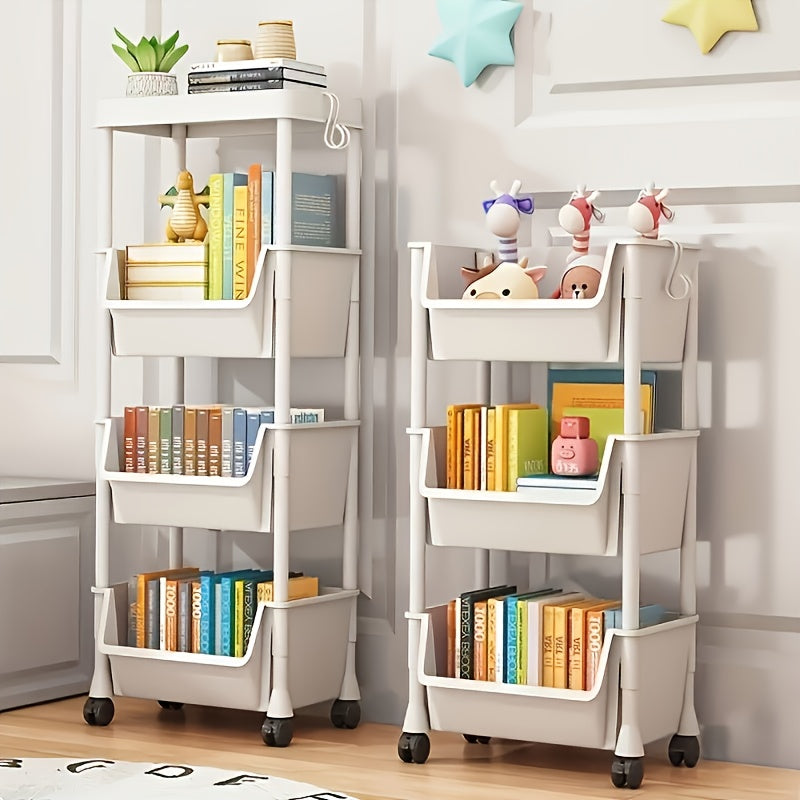 5 Layer White Storage Shelf, Wheel-Based Mobile Shelf For Optimal Storage Racks In Living Room, Bedroom, Dormitory, Office, Garage Space, Utility Shelves