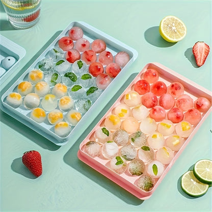 Ice Cube Tray, Ice Cube Maker Polish Glossy   Dustproof 33 Grids Round Shape for Home Kitchen (Ball 33 Grid-Blue)