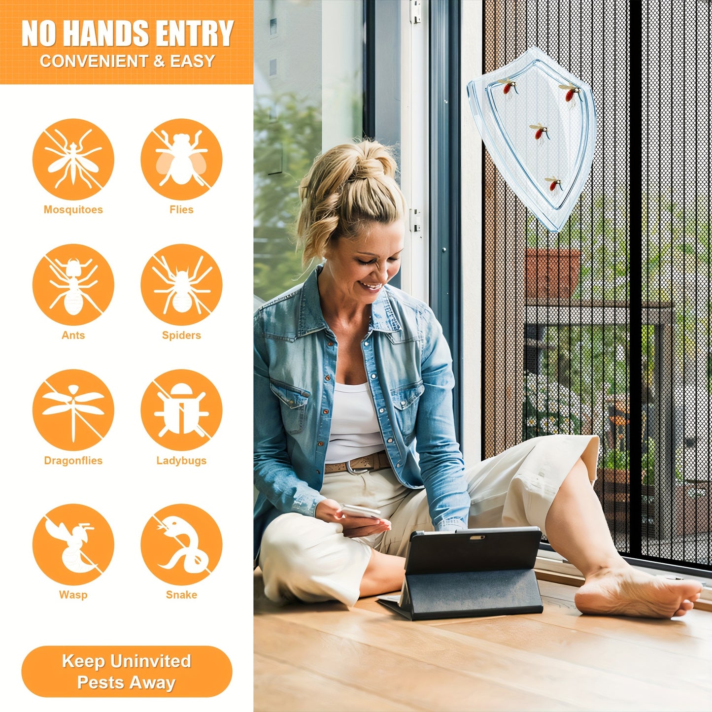 Magnetic Screen Door - Self Sealing, Heavy Duty, Hands Free Mesh Partition Keeps Bugs Out
