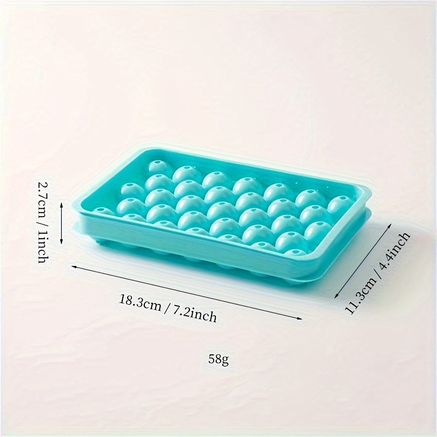 Ice Cube Tray, Ice Cube Maker Polish Glossy   Dustproof 33 Grids Round Shape for Home Kitchen (Ball 33 Grid-Blue)
