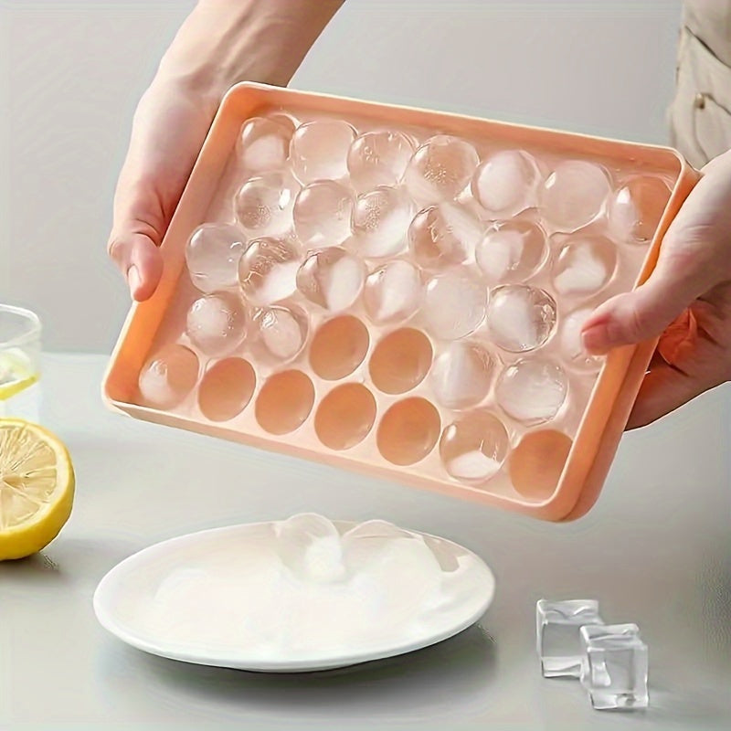 Ice Cube Tray, Ice Cube Maker Polish Glossy   Dustproof 33 Grids Round Shape for Home Kitchen (Ball 33 Grid-Blue)